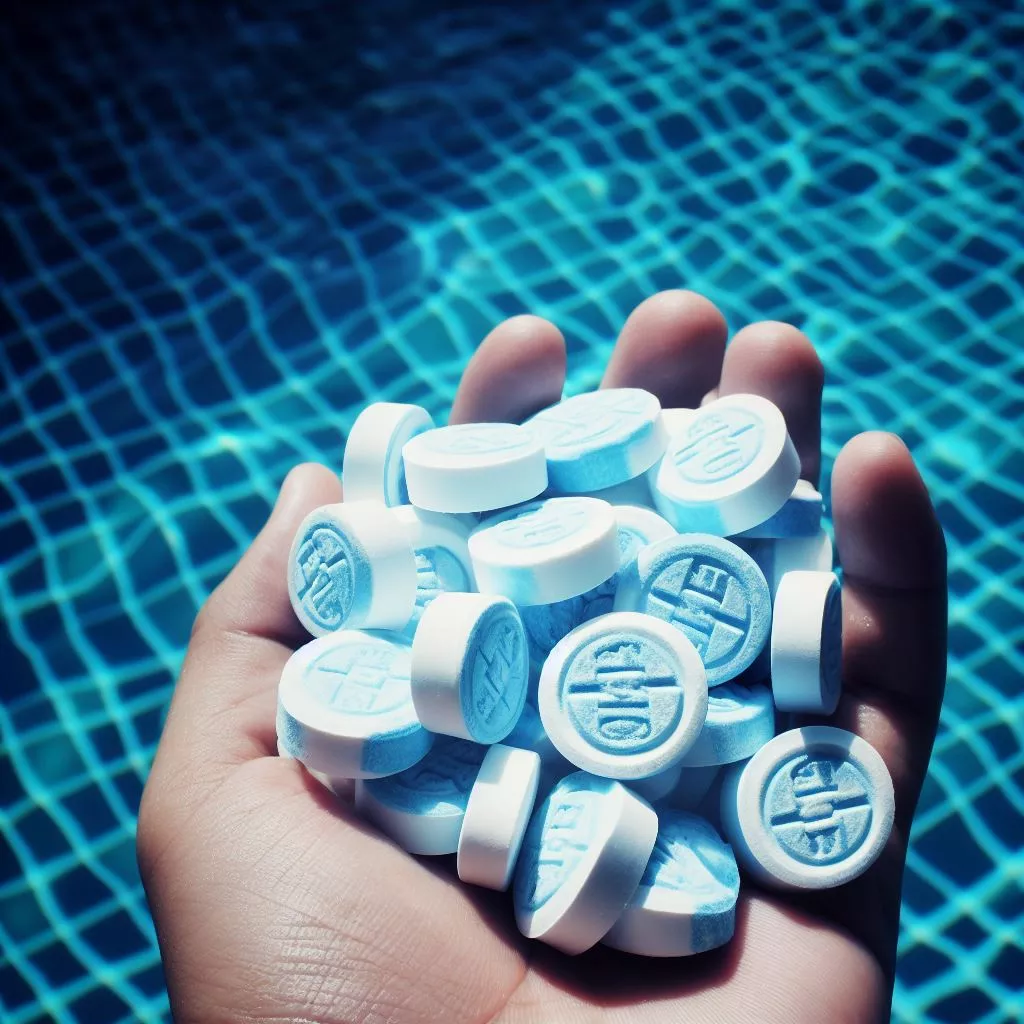 Picture of putting a lot of chlorine tablets in the swimming pool