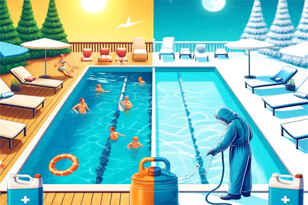 Comparison of winter and summer in the swimming pool